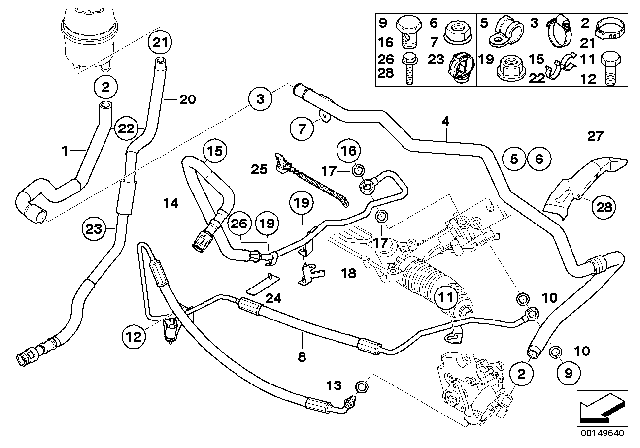 2008 BMW 550i Hydro Steering - Oil Pipes Diagram