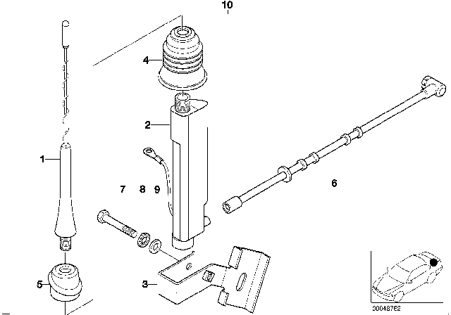 1997 BMW Z3 Retrofit Kit, Short Rod Aerial Diagram