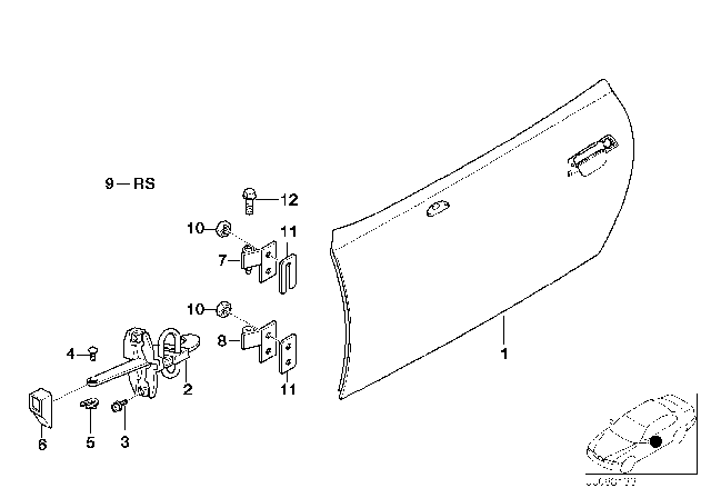 2000 BMW Z3 Front Door - Hinge / Door Brake Diagram