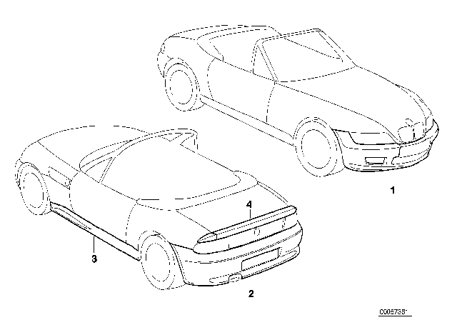 1997 BMW Z3 Installing Set Outer Kick Panel Diagram for 82659404935