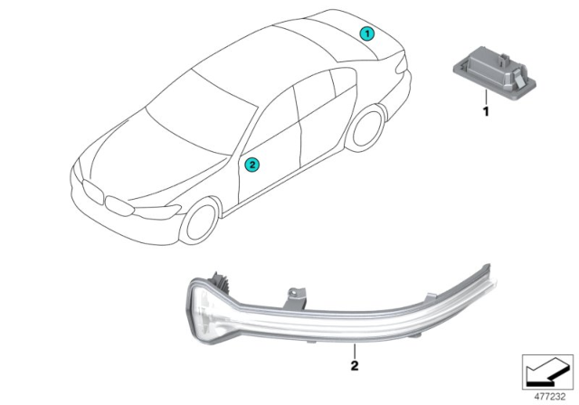 2020 BMW 530e xDrive Side Repeater / Lights Outer Diagram