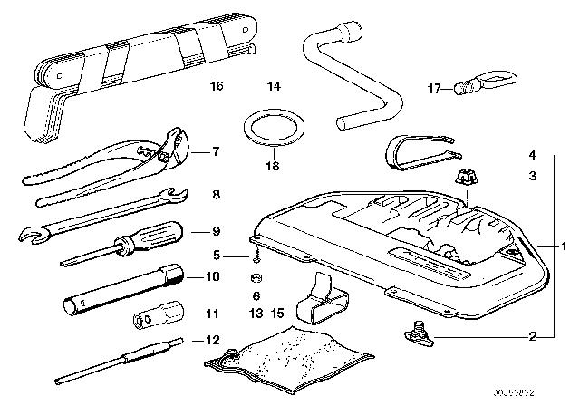 1997 BMW 740i Tool Kit / Tool Box Diagram