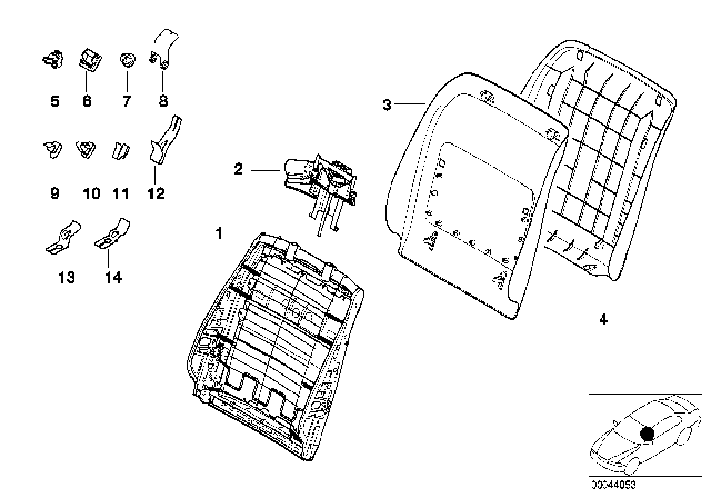 1999 BMW 540i Front Seat Backrest Frame / Rear Panel Diagram 1