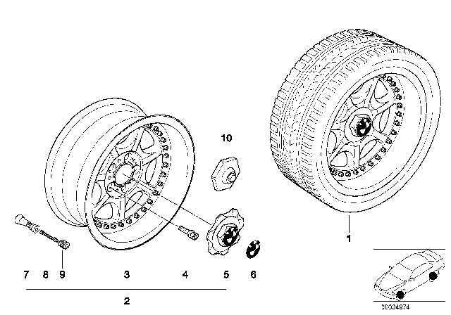 2003 BMW 540i 7-Spoke Composite Wheel Diagram