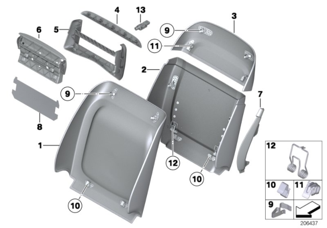 2013 BMW 535i GT Set, Front, Backrest Trims Diagram