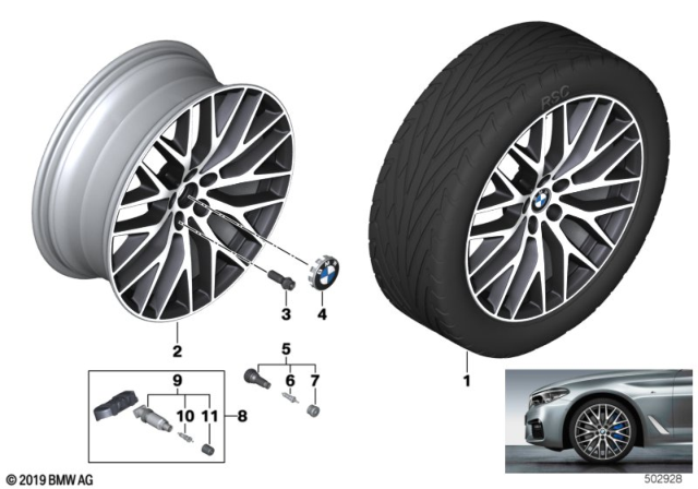 2019 BMW 540i xDrive Disc Wheel, Light Alloy, Orbitgrey Diagram for 36116863425