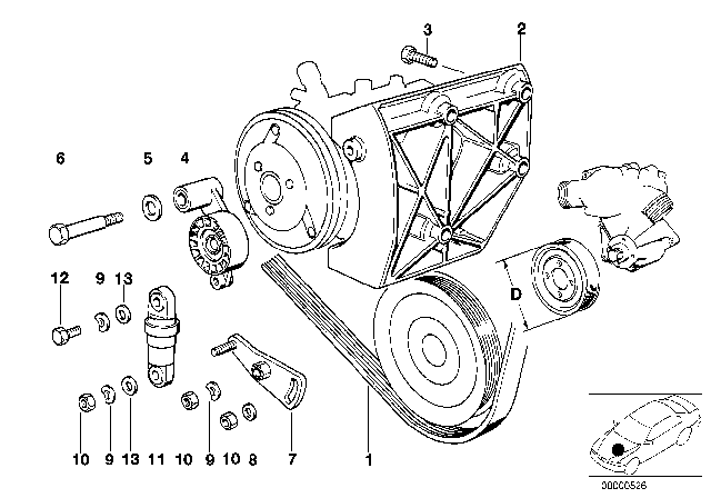 1990 BMW 750iL Belt Drive For Water Pump / Climate Compressor Diagram