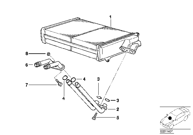 1996 BMW 318ti Heater Radiator With Aluminium Water Box Diagram for 64118373786