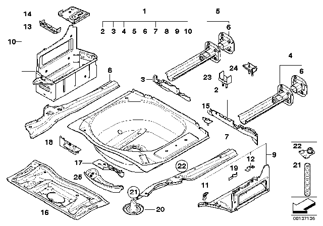 2010 BMW 535i xDrive Mounting Parts For Trunk Floor Panel Diagram