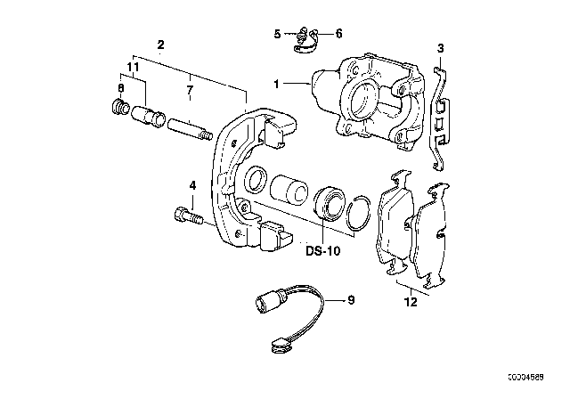 1995 BMW 740iL Front Wheel Brake, Brake Pad Sensor Diagram