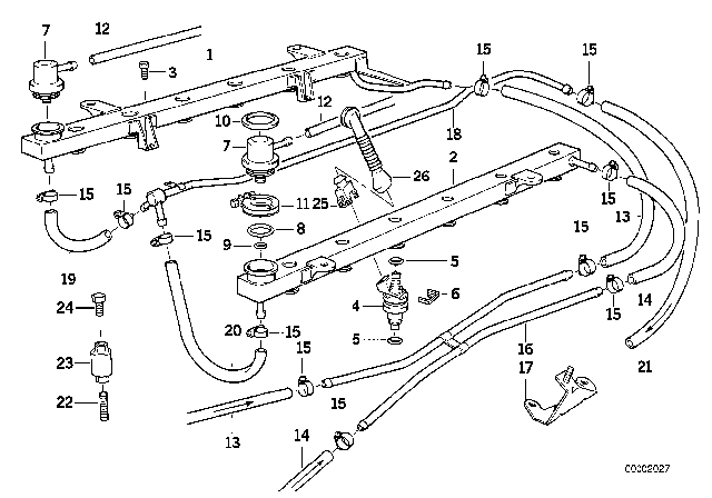 1988 BMW 750iL Hose Diagram for 13531731660