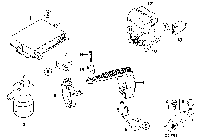 2001 BMW 740iL Control Unit / DSC Sensors / Compressor Diagram