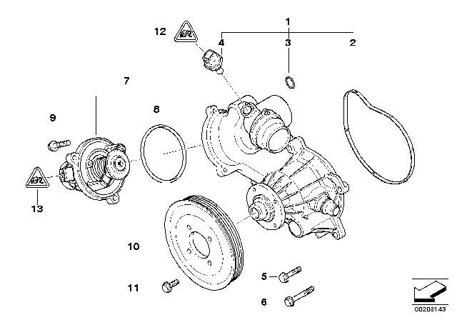 2005 BMW 760Li Water Pump - Thermostat Diagram