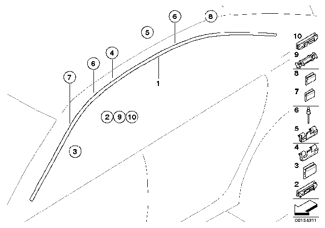 2003 BMW 745Li Roof Moulding / Roof Rail Diagram