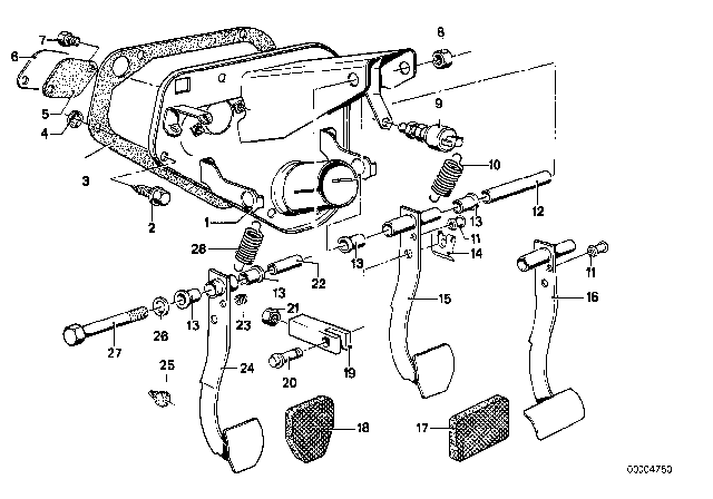 1982 BMW 320i Pedals / Stop Light Switch Diagram