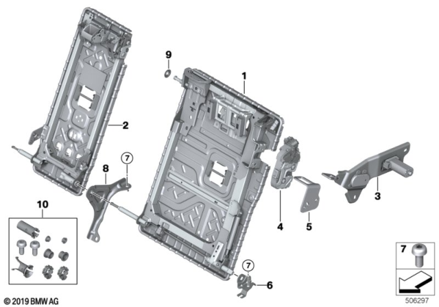 2018 BMW 640i xDrive Gran Turismo Seat, Rear, Seat Frame Diagram