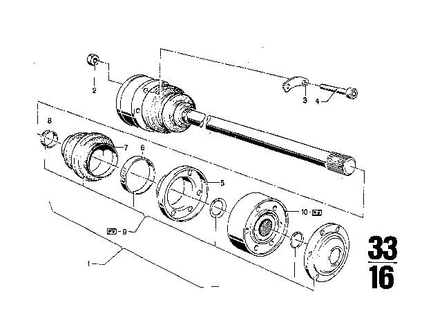 1970 BMW 2800 Exchange Output Drive Shaft Diagram for 33211105428