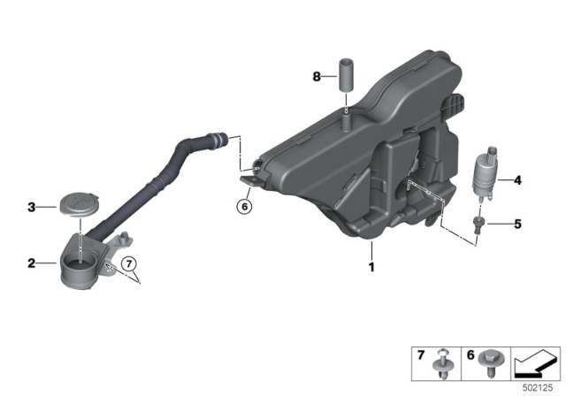 2020 BMW 330i xDrive Separate Components F.Washer Fluid Reservoir Diagram