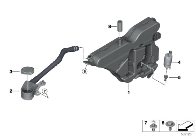 2020 BMW M340i Separate Components F.Washer Fluid Reservoir Diagram