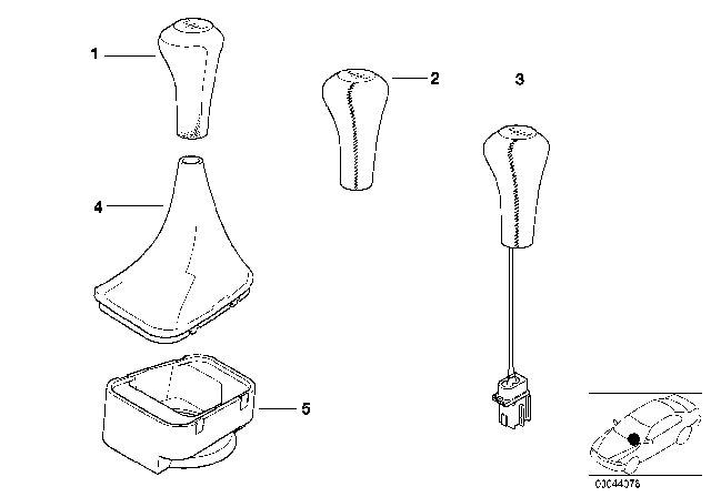 1998 BMW Z3 Gear Shift Knobs / Shift Lever Coverings Diagram