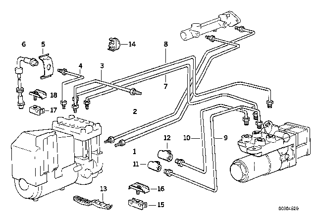 1994 BMW 740iL Brake Pipe Front ABS/ASC+T Diagram