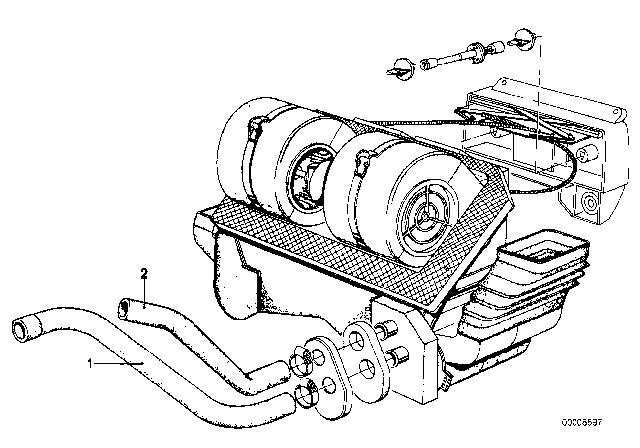 1977 BMW 530i Water Hose Inlet / Outlet Diagram