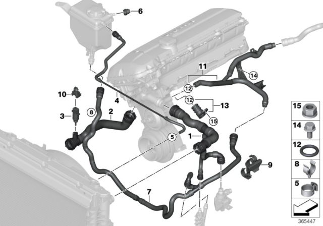 2004 BMW 530i Cooling System Coolant Hoses Diagram 1