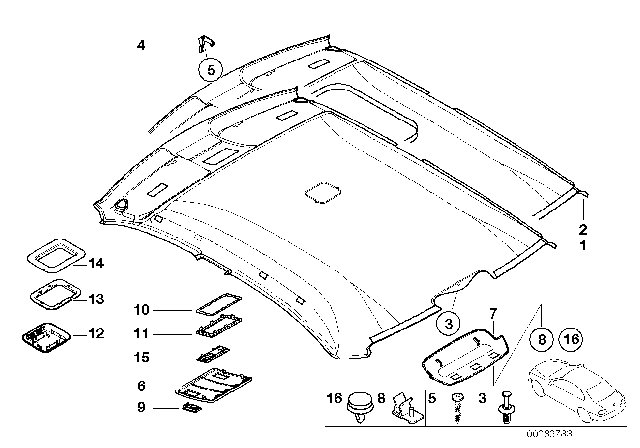 2002 BMW 330i Headlining Diagram