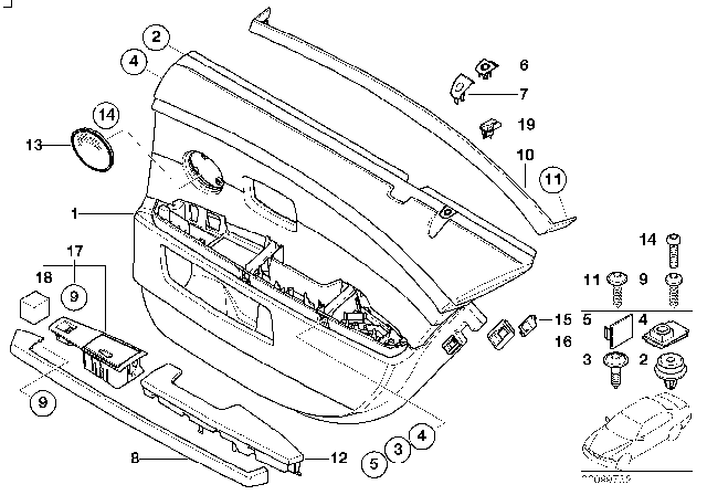 2004 BMW 760Li Door Lining Leather Rear Right Diagram for 51429154860