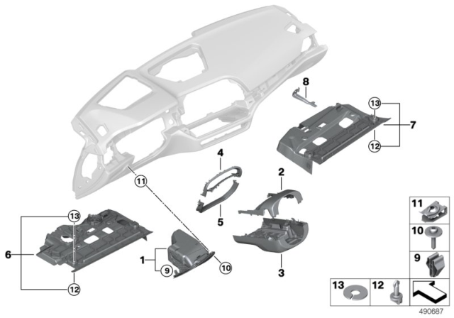2019 BMW 330i Mounting Parts, Instrument Panel Diagram 1