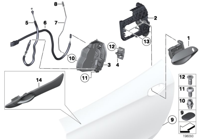 2009 BMW Z4 Bowden Cable, Inside Door Opener Front Diagram for 51217192401