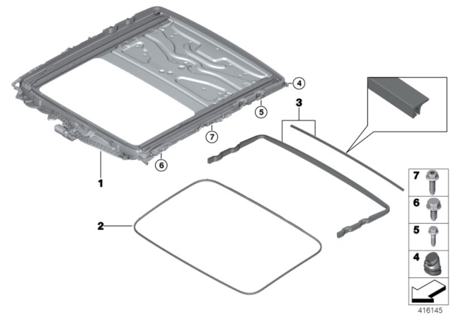 2019 BMW X6 M Sliding Lifting Roof Frame Diagram