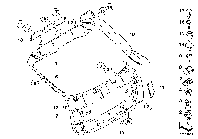 2009 BMW X6 Upper Trunk Lid Trim Panel Diagram for 51497197127