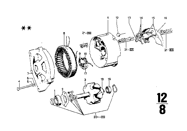 1970 BMW 2800 Generator, Individual Parts Diagram