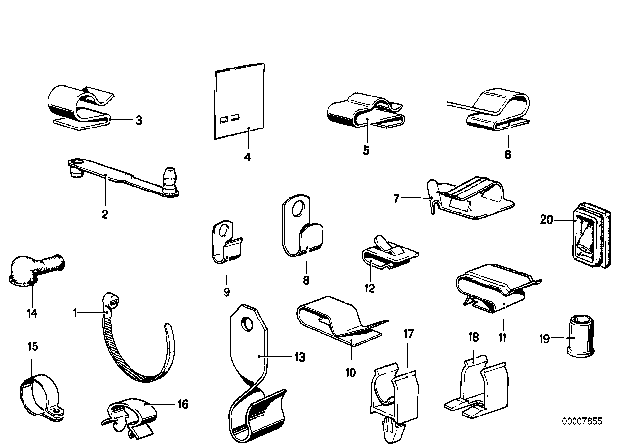 1981 BMW 320i Cable Clamps / Cable Holder Diagram