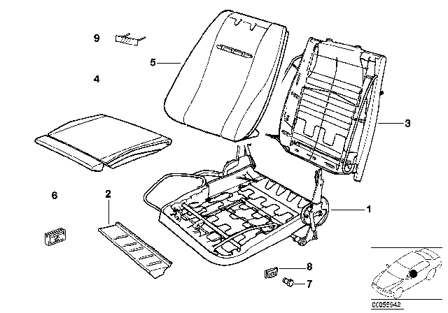 1986 BMW 535i BMW Sports Seat Upholstery Parts Diagram