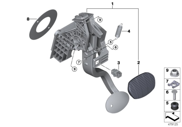 2019 BMW X1 Pedal Assembly, Automatic Transmission Diagram