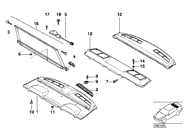 2001 BMW 740iL Roller Sun Blind, Storage Shelf Diagram