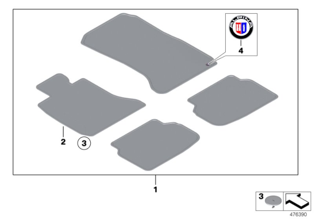 2020 BMW 740i Floor Mats Velours Diagram