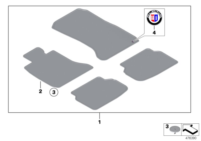 2016 BMW 740i Floor Mats Velours Diagram