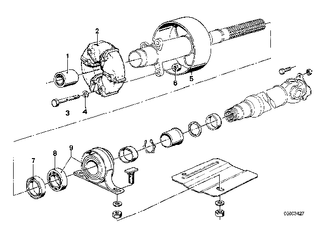 1978 BMW 530i Drive Shaft, Universal Joint / Centre Mounting Diagram
