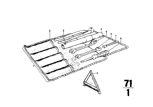 1969 BMW 1602 Tool Bag W/Tools Diagram