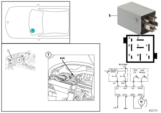 1998 BMW M3 Relay, Folding Sliding Sunroof Diagram