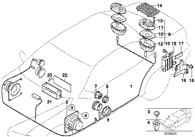 1995 BMW 318is Top-Hifi Loudspeaker Tweeter Diagram for 65138369573