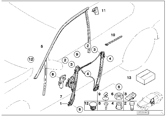 2004 BMW 325i Front Right Door Window Regulator Diagram for 51337020660