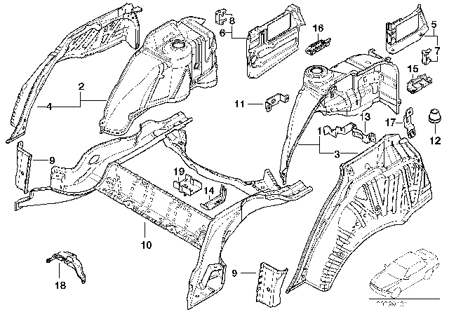 2001 BMW 540i Rear Wheelhouse / Floor Parts Diagram