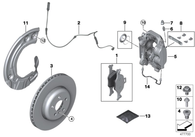 2019 BMW 530i Front Wheel Brake Diagram 1
