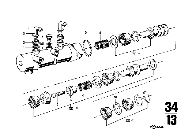 1974 BMW 3.0S Brake Master Cylinder With Power Brake Unit Diagram 4