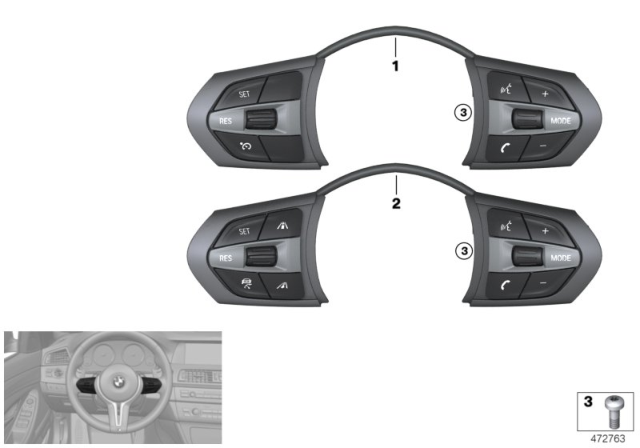 2017 BMW X3 Switch, Steering Wheel Diagram