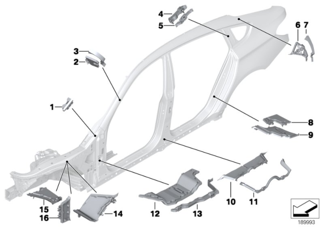 2013 BMW 535i GT Cavity Shielding, Side Frame Diagram